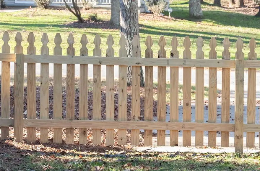 White Virginian wood picket fence installed by FenceWorks of Georgia at a metro-Atlanta home