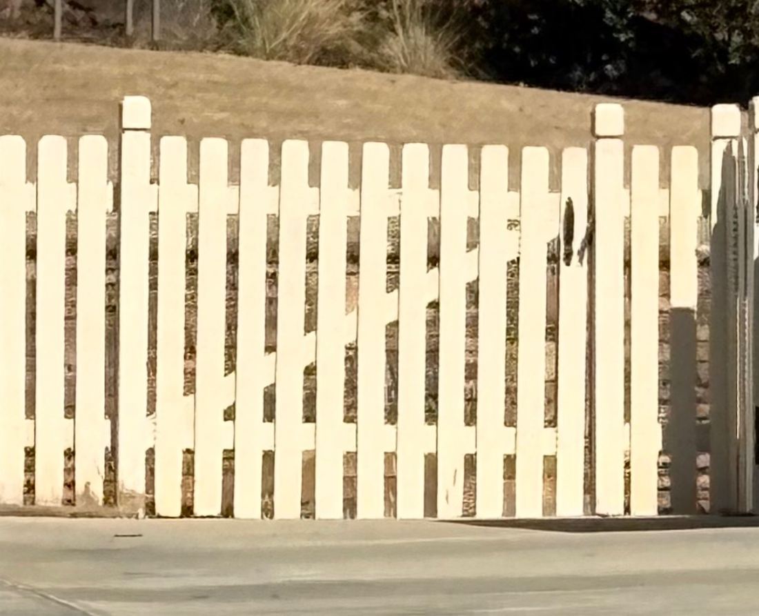 Spaced wood dog-ear picket fence with dado posts